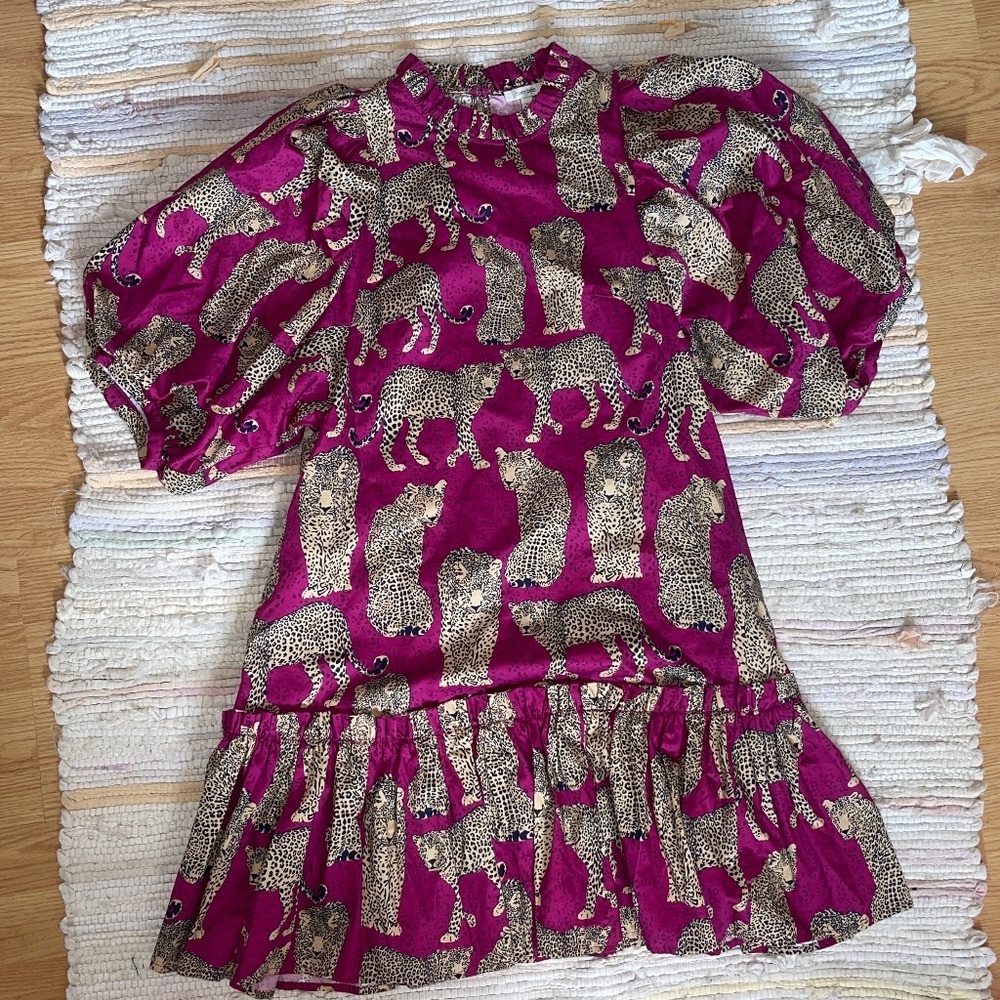 EUC Tyler Boe Pink Sammy Cheetah with Ruffled Sleeves Mini Dress Size Medium - Picture 3 of 9